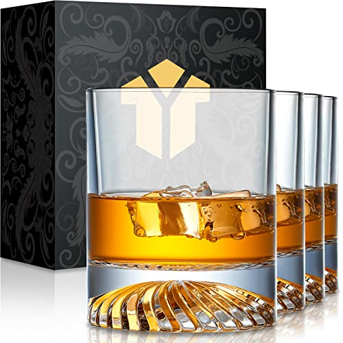OPAYLY Whiskey Glasses Old Fashioned Glasses Set of 4 12oz Rocks Glasses Gift for Men Women Drinking Bourbon Scotch Cocktails Rum Cognac Vodka at Home Bar