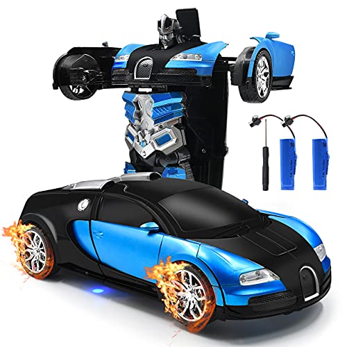 Remote Control Car for Boys 4-7,Transform RC Cars, One-Button Deformation to Robot and 360° Rotation Drifting, Transforming Toys for 6-10 Years Old Kids (Blue)