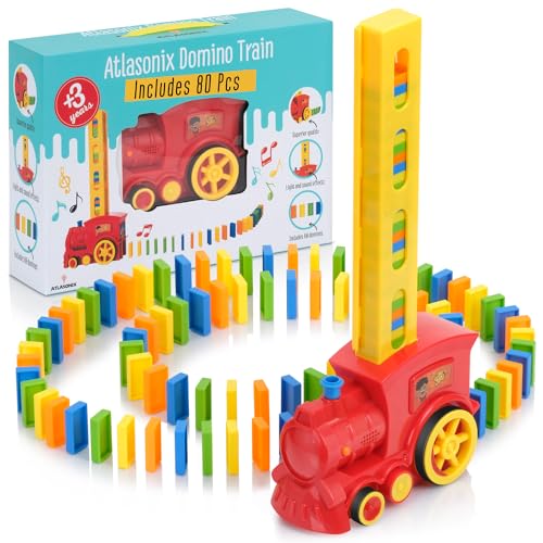 Atlasonix Domino Train Set - Dominoes for Kids, Domino Train Toy Machine - Prepares Your Domino Rally Experience Automatically for Boys and Girls Age 3-8