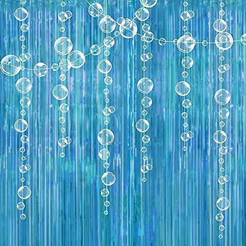 Decor365 Under The Sea Party Decorations Pool OceanTheme Tinsel Foil Fringe Curtain Backdrop Hanging Bubble Garlands Little Mermaid Birthday Baby Shower Kids Beach Party Supplies