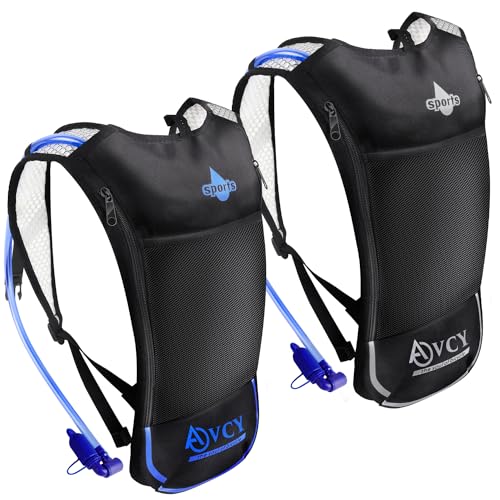 2 Pack Hydration Backpack Pack with 2L Hydration Bladder, ACVCY Lightweight Breathable Water Backpack with 3 Layer Pockets, Reinforced Shoulder Straps for Hiking Running Cycling Music Festivals