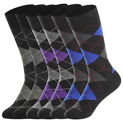 BONANGEL Men's Merino Wool Dress Socks, Summer Casual Wool Socks,Lightweight,Breathable, Sweat-Wicking,Black & Argyle,Gifts (3 -Mix Argyle)