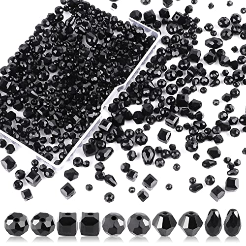 Crystal Beads, 600 Pcs Glass Beads, Assorted Crystal Beads for Jewelry Making, Rondelle Jewelry Beads with Container Box, Glass Beads Bulk for DIY Necklace Bracelet Earring(4/6/8mm, Black Color)