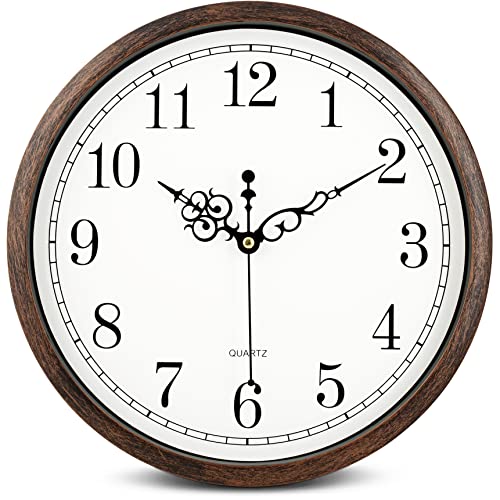Bernhard Products Wall Clock 12 Inch Silent Non Ticking Movement Quality Quartz Battery Operated Round Easy to Read Decorative Brown Home/Kitchen/Office/Bedroom/Classroom/School Clocks, Black Numbers