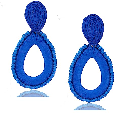 Statement Raffia Teardrop Dangle Earrings Boho Beaded Earrings Handwoven Drop Earrings for Women Girls Jewelry Gifts