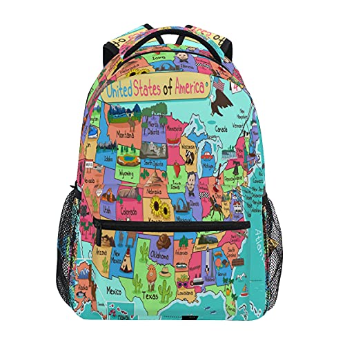 United States Map Backpack for Boys Girls School Backpacks Animal World Kids Bookbag 3rd 4th 5th Grade Laptop Daypacks