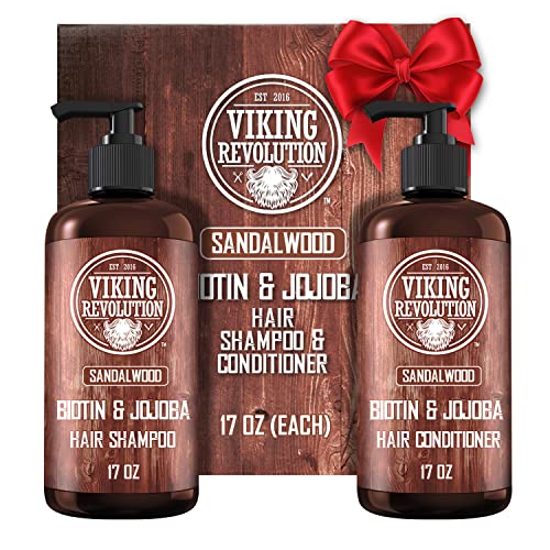 Viking Revolution Sandalwood Shampoo and Conditioner Set with Biotin and Jojoba Oil - Natural Hair Shampoo and Hair Conditioner for Men with Vitamin B5 (17 Oz)