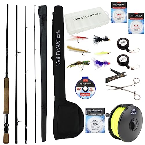 Wild Water Fly Fishing 9 Foot, 4-Piece, 7/8 Weight Fly Rod Complete Fly Fishing Rod and Reel Combo Starter Package