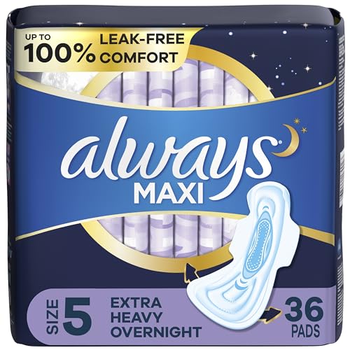 Always Maxi Overnight Pads with Wings, Size 5, Extra Heavy Overnight, Unscented, 36 count