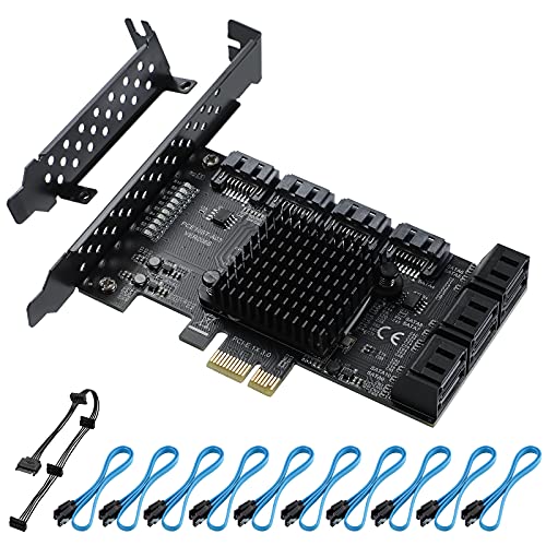 BEYIMEI PCIE 1X SATA Card 10 Ports,6 Gbps SATA 3.0 Controller PCIe Expansion Card,Non-Raid,Support 10 SATA 3.0 Devices,with Low Profile Bracket and 10 SATA Cables（Chip:ASM1166）