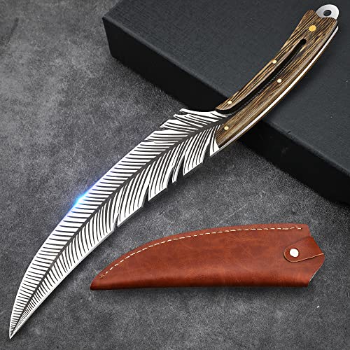 Veisky Professional Knife, Sharp Feather Boning Knife Hand Forged Knife High Carbon Steel Chef Knife Boning knife for Meat Cutting Cooking Knife with Sheath for Kitchen Outdoor Camping