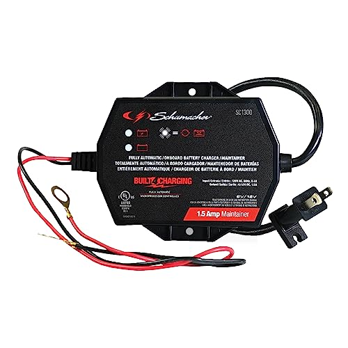 Schumacher SC1300 Fully Automatic Direct-Mount Under-the-Hood Battery Charger/Maintainer with Battery Detection - 1.5 Amp, 6V/12V - for Cars, Motorcycles, Lawn Tractors, Power Sports