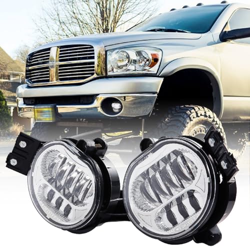 BICYACO New Version LED Fog Light Compatible with Dodge Ram 1500 2002-2008 Dodge Ram 2500/3500 Pickup Truck 2003 2004 2005 2006 2007 2008 2009-1 Pair Chrome