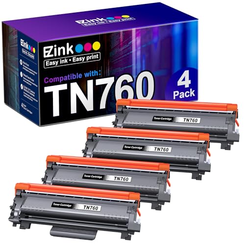 E-Z Ink (TM Compatible Toner Cartridge Replacement for Brother TN760 TN-760 TN730 to Use with HL-L2350DW HL-L2395DW HL-L2390DW HL-L2370DW MFC-L2750DW MFC-L2710DW DCP-L2550DW (Black,4 Pack)