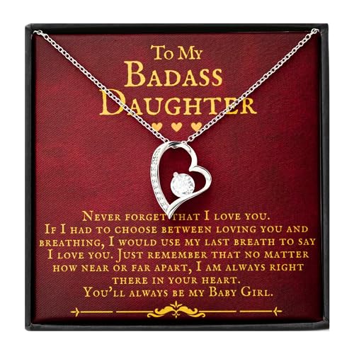 ZILORRA Gifts for Daughter - To My Daughter Necklace, Daughter Gifts, Badass Daughter, Sterling Silver, Heart Pendant, Message Card, Gift Box