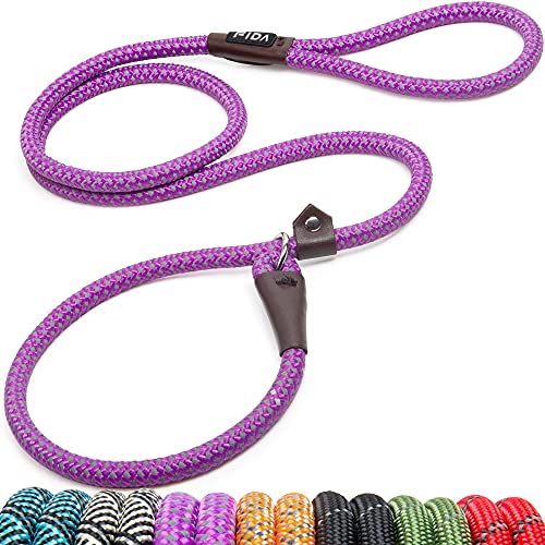 Fida Durable Slip Lead Dog Loop Leash, 6 FT x 1/2' Heavy Duty , Comfortable Strong Rope Leash for Large, Medium Dogs, No Pull Pet Training Leash with Highly Reflective, Purple