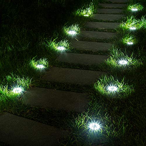SOLPEX 12 Pack Solar Lights Outdoor, 8 LED Solar Powered Disk Lights Outdoor Waterproof Garden Landscape Lighting for Yard Deck Lawn Patio Pathway Walkway (White)