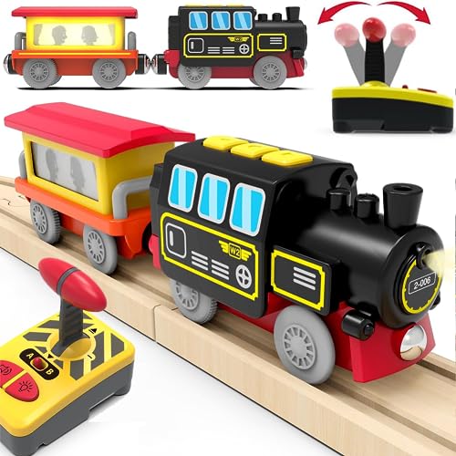 Motorized Train for Wooden Track, Remote Control Train with Magnetic Connection, Battery Operated Locomotive Train Toys - Powerful Engine Bullet Train Set Compatible with Thomas, Brio, Chuggington