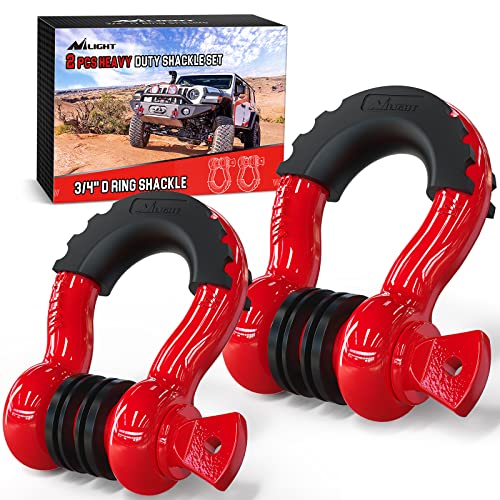 Nilight 2 Pack 3/4' D-Ring Shackle 4.75 Ton (9500 Lbs) Capacity with 7/8' Pin Heavy Duty Off Road Recovery Shackle with Isolators & Washer Kit for Jeep Truck Vehicle, Red (90053B)
