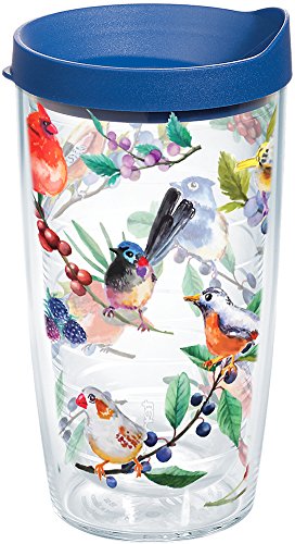 Tervis Watercolor Songbirds Made in USA Double Walled Insulated Tumbler Cup Keeps Drinks Cold & Hot, 16oz, Clear