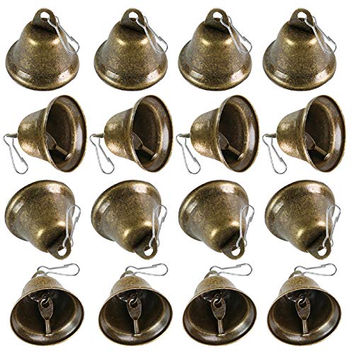 BigOtters Craft Bells, 16PCS Bronze Jingle Bells Vintage Bells (1.7' X 1.5') with Spring Hooks Hanging for Wind Chimes Housebreaking Making Dog Potty Training Doorbell Wedding Decor DIY Favor