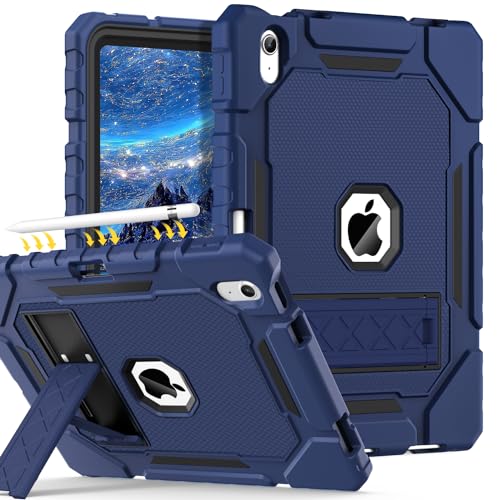 Grifobes Case for iPad 10th Generation 2022(10.9 inch), Heavy Duty Military Grade Shockproof Rugged Protective 10.9' Cover with Built-in Stand/Pencil Holder for i Pad 10 Gen (Navy Blue)