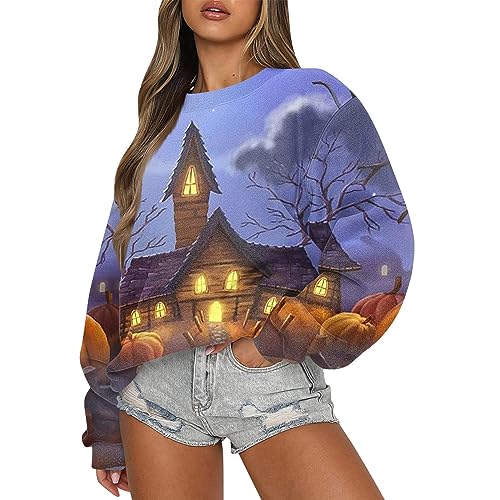 Women Crewneck Long Sleeve Tops Womens Casual Crewneck Pullovers Color Block Long Sleeve Tunic Tops Mom Life Sweatshirt Dog Hoodie Cute Pumpkin Fall Shirt Women,Light Purple,X-Large
