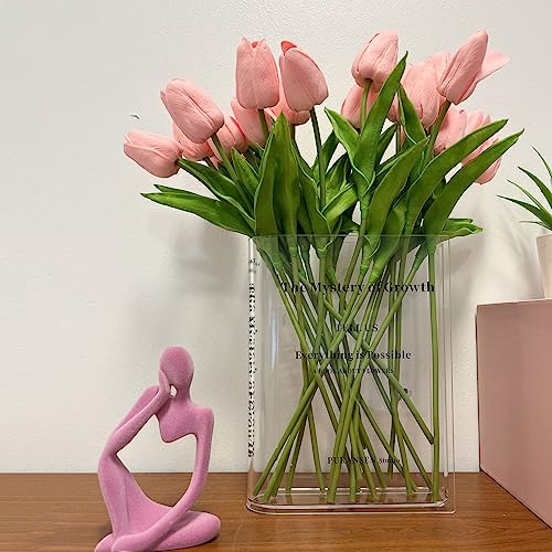 Puransen Bookend Vase for Flowers, Cute Bookshelf Decor, Unique Vase for Book Lovers, Artistic and Cultural Flavor Acrylic Vases for Home Office Decor, A Book About Flowers (Clear Color)