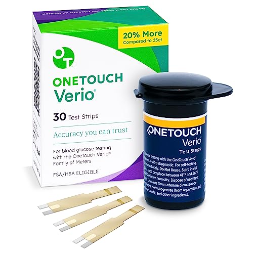 OneTouch Verio Test Strips for Diabetes Value Pack - 30 Count | Diabetic Test Strips for Blood Sugar Monitor | at Home Self Glucose Testing | 1 Pack, 30 Test Strips Per Pack