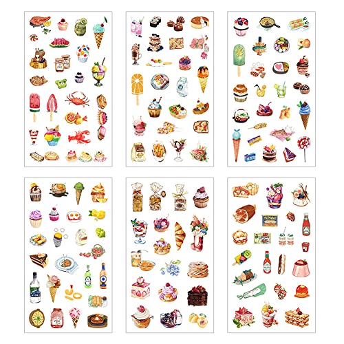 3 Set(18 Sheet) Delicious Dessert Food Cake Cookies Bread Donut Ice Cream Drink Stationery Sticker Scrapbooking Planner Journal Diary Decorative Label DIY Craft Stickers (Dessert)