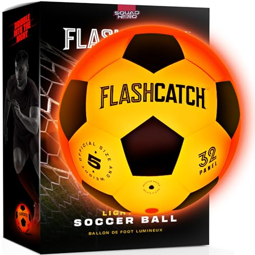 Light Up Soccer Ball - Glow in the Dark - NO 5 - Sports Gear Gifts for Boys & Girls 8-15+ Year Old - Kids, Teens Gift Ideas - Cool Boy Toys Ages 8 9 10 11 12 13 14 15 Glowing Night Activity