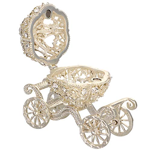 NUOBESTY Trinket Jewelry Container Metal Rhinestone Princess Cinderella Jewelry Box Pumpkin Carriage Desktop Figurine for Women Ladies
