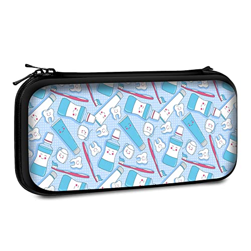 Carrying Case Compatible with Switch 2017 / Switch OLED 2021 Console Joy-Con with 10 Game Card Slots , Teeth, Toothpaste, Toothbrush Doodle