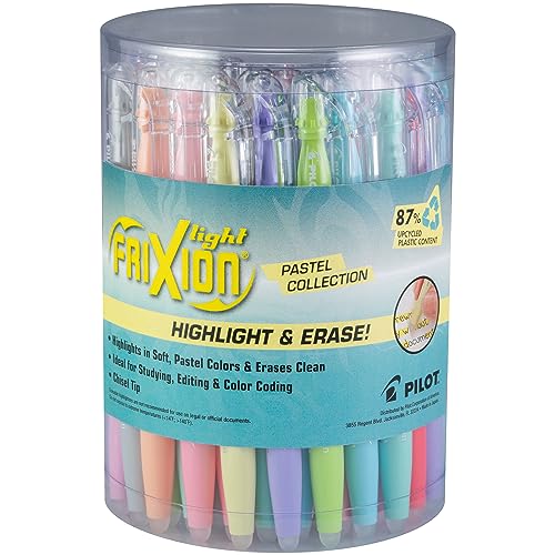 PILOT, FriXion Light Pastel Erasable Highlighters, Chisel Tip, Tub of 36, Assorted Colors