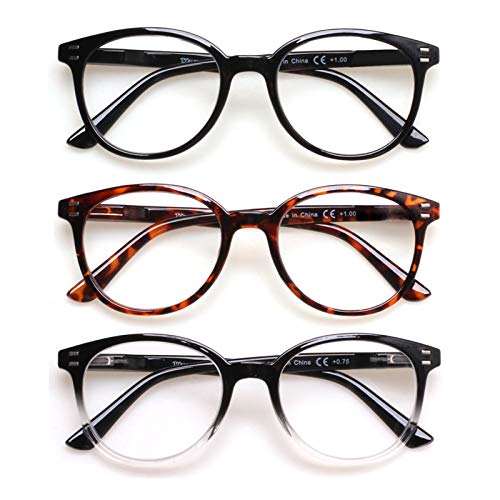 3 Pack Reading Glasses Spring Hinge Stylish Readers Black/Tortoise for Men and Women (3 Mix, 4.0)Medium