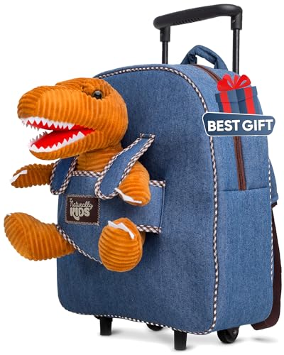 Naturally KIDS Toddler Backpack w Stuffed Animal Toy, Toddler Gifts for Boys Girls, Rolling Backpack, Dinosaur Toys