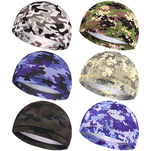6 Pcs Men Cooling Skull Cap Helmet Liner Sweat Wicking Beanie Head Wrap Bicycle Cycling Running Hat (Retro Style) Multicoloured