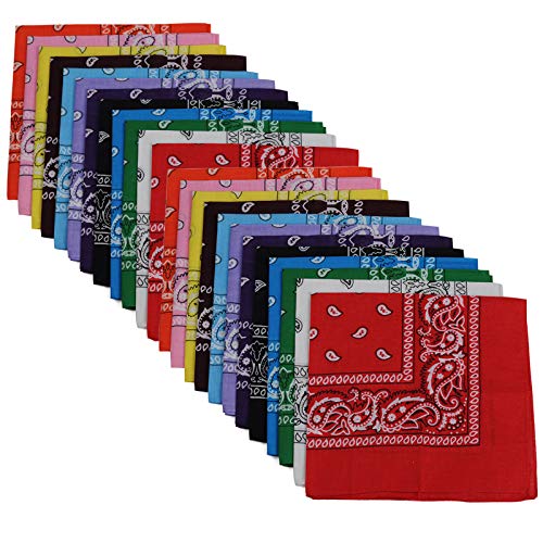 BSLINO Bandanas 24pcs 22 X 22 Inch 100% Cotton Bandana Novelty Double Sided Print Paisley Cowboy Bandana Party Favor Scarf Headband Handkerchiefs Two Dozen