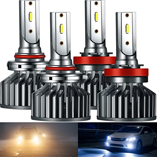 Frienda 4 Pcs 9005/HB3 H11/H9/H8 LED Car Headlight Bulbs Combo, 6000K Bright White Plug Play H11 9005 Automotive Headlight Bulbs for Halogen Replacement High Low Beam Easy Installation