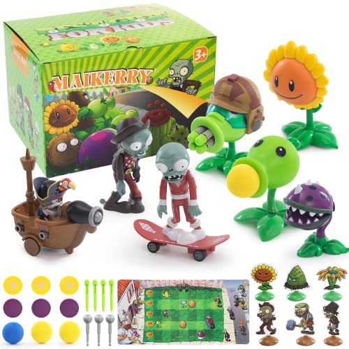 Maikerry Plants and Zombies Toys 7pcs PVZ Figurines Set Game Great Birthday Christmas for Boys and Girls -with Battlefield Map