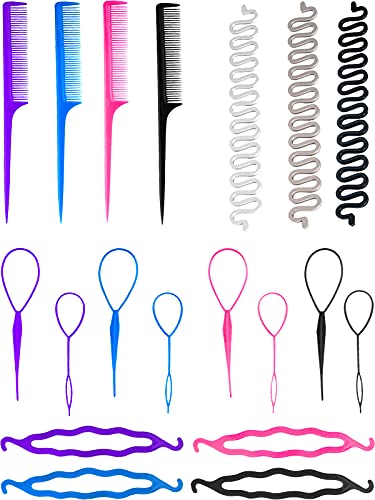 Hair Braiding Tool, DIY Hair Styling Tool Kit Updo Ponytail Maker Accessories Topsy Hair Braid Kit(23P)