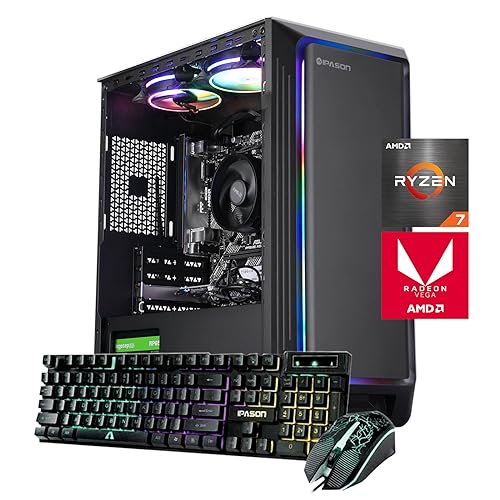IPASON Gaming PC Desktop – AMD Ryzen7 5700G 3.8GHz, AMD Radeon Graphics, 1TB NVME SSD, 16GB DDR4 RAM 3200, 550W PSU, Bluetooth, Wi-Fi 6, Windows 11 Home 64-bit