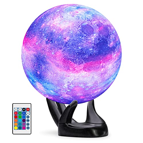 BRIGHTWORLD 7.1inch Galaxy Lamp 16 Colors Moon Lamp 3D Printing, Remote & Touch Control USB Rechargeable, Birthday Gifts for Women Room Decor Aesthetic（Black Hand Base）