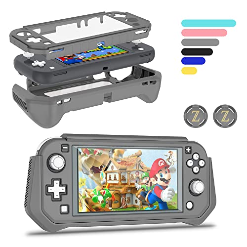 Protective Case for Nintendo Switch Lite, Full Protection Switch Lite Cover, TPU Shock-Absorption and Anti-Scratch for Nintendo Switch Lite Skin with Bult-in Screen Protector & Thumb Grip Caps, Gray