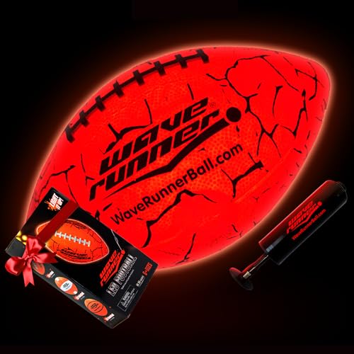 Wave Runner LED Light-Up Football - Glow in The Dark Football Games- Size 10.35 in. with Pump and Batteries Included | Great for Adults, Teens, Football Fans & Players (Orange W/Cracks)