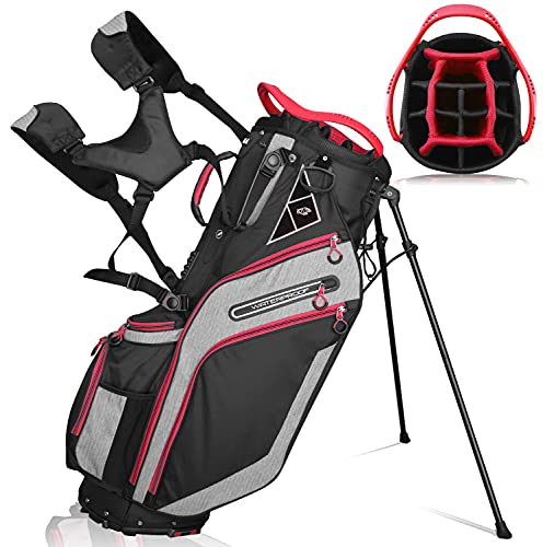 Yovital Golf Stand Bag 14 Way Top Dividers Ergonomic with Stand 8 Pockets, Dual Strap, Rain Hood (Red)