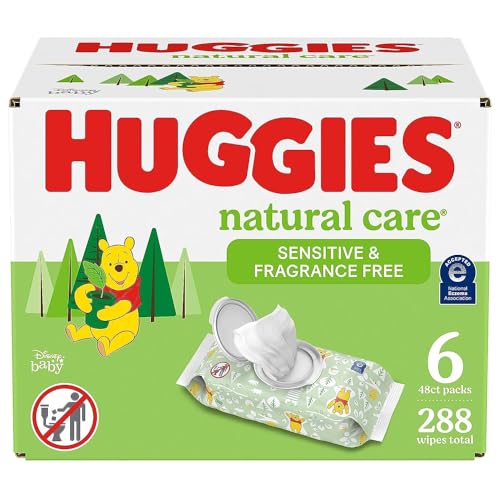 Huggies Natural Care Sensitive Baby Wipes, Unscented, Hypoallergenic, 6 Flip-Top Packs (288 Wipes Total)