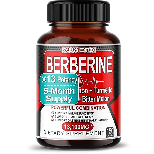 Berberine 13100mg with Ceylon Cinnamon Turmeric Milk Thistle Bitter Melon Maximum Potency Glucose Immune Heart Support - 150 Days Supply (150 Count (Pack of 1))