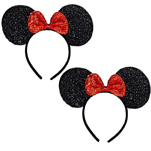 FANYITY 2 Pcs Mouse Ears, Mouse Costume Ears Headband for Children Mom Baby Boys Girls Women Party (RED 2)