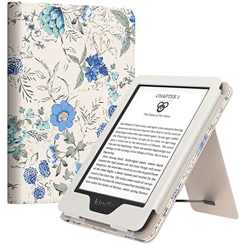 MoKo Case for Kindle Paperwhite 11th Generation 2021 Release, Slim PU Shell Cover with Auto-Wake/Sleep, Blue Flowers on White